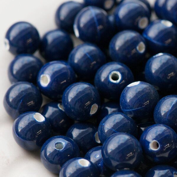 бусина, керамика 12, цвет темно-синий, 12 мм