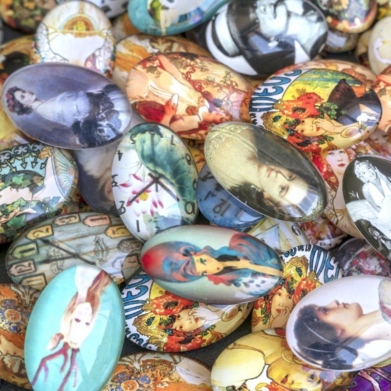 кабошон "микс-принт", стекло, мультиколор, 30х20 мм