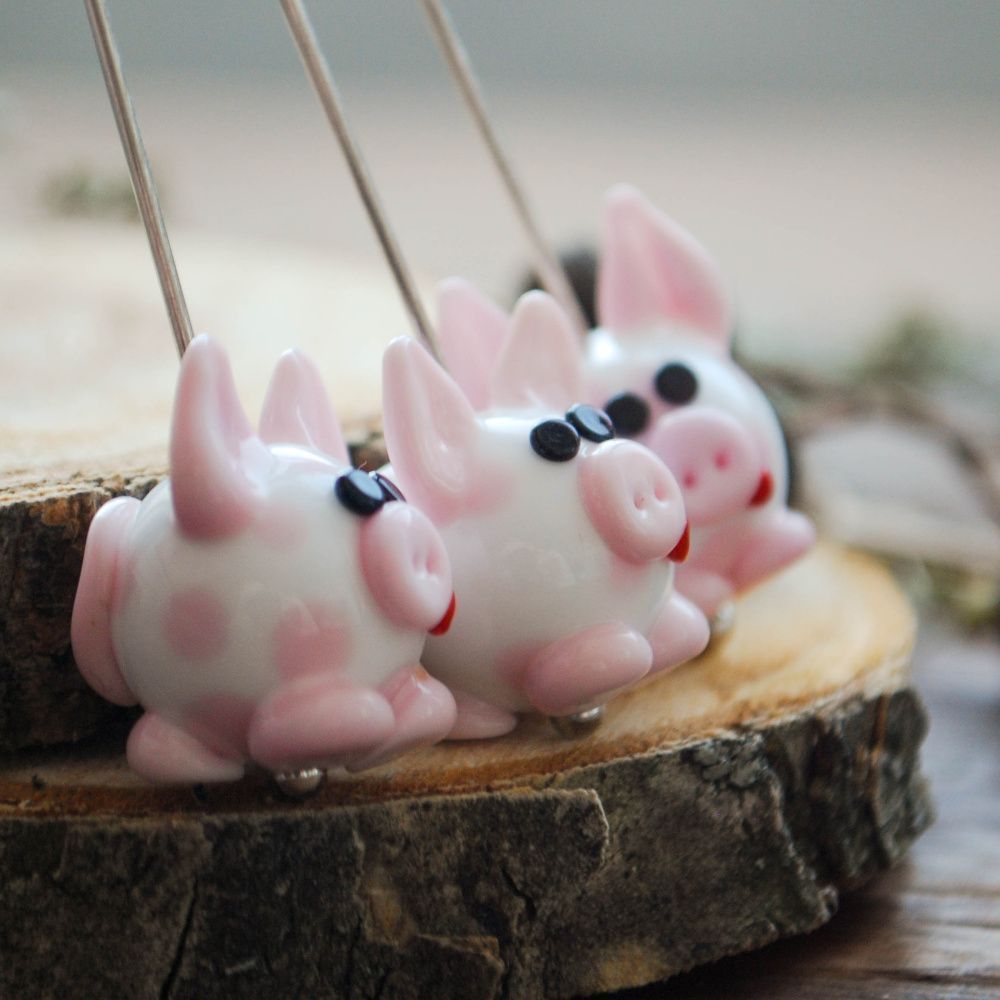 бусина, мурано "поросенок твигги", белый с розовым, 21x15 мм