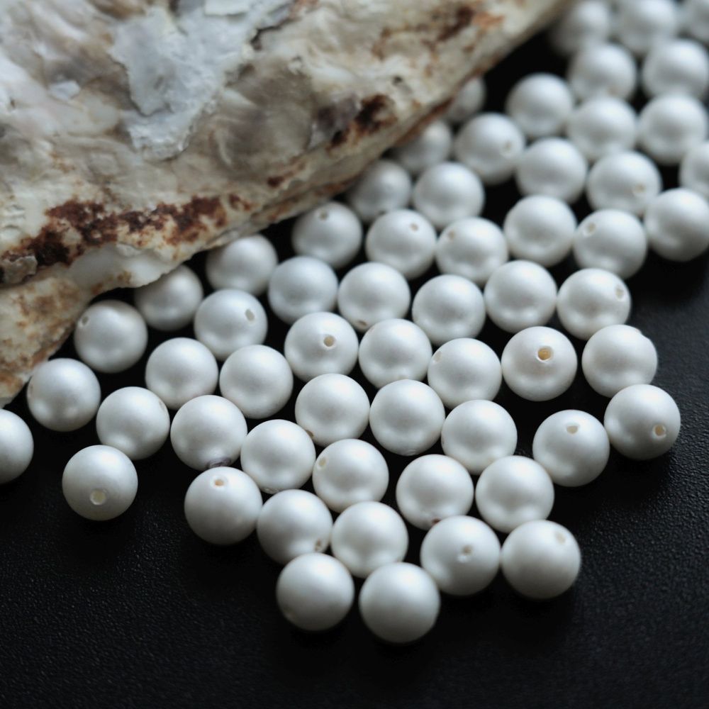 ракушечный жемчуг круглый, матовый, цвет молочный, 6 мм