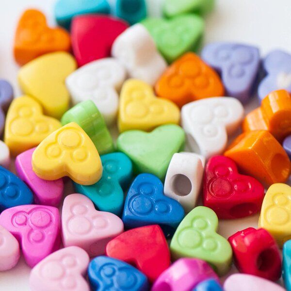 бусина, акрил "сердечки", цветовой микс, 11x13x6 мм