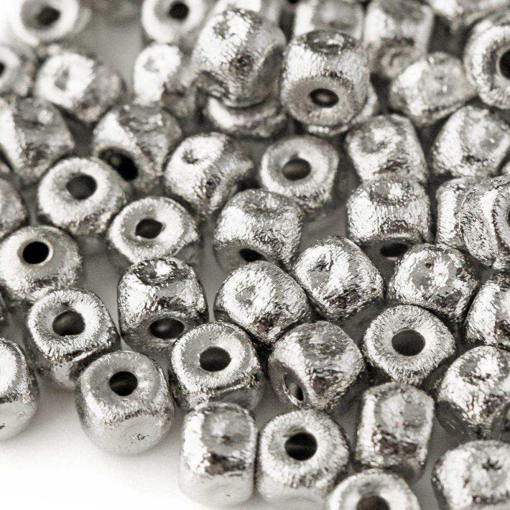 бусина, металл "текстура", покрытие платина, 5.5x4.5 мм
