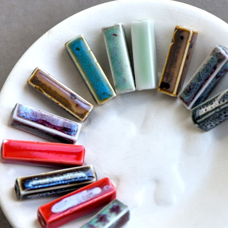 бусина, керамика "блок-антик", цветовой микс, 25-29x7-10x7-10 мм