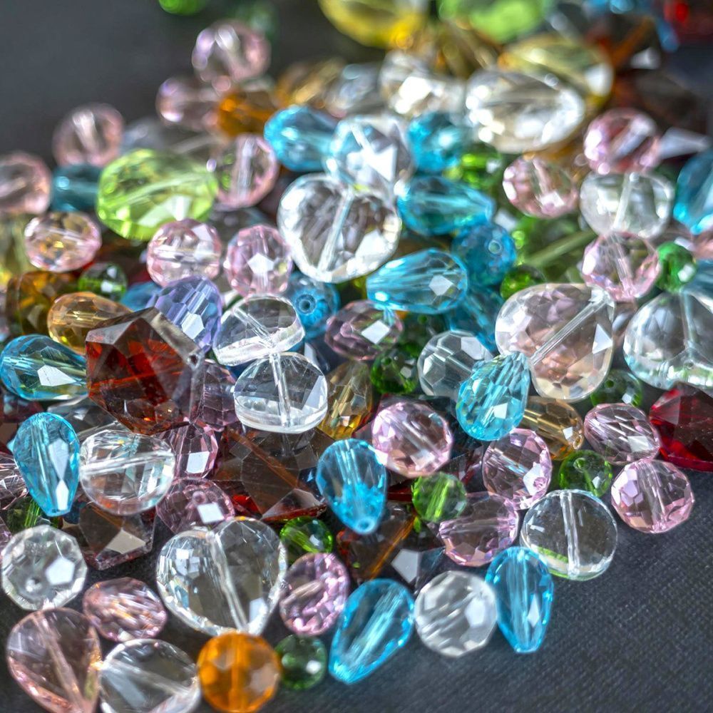 бусина "фацет", граненая, стекло, цветовой и размерный микс (уп10 г)