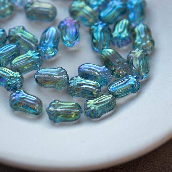 бусина "капуста китайская", стекло, цвет серый ав, 11x7.5x5.5 мм