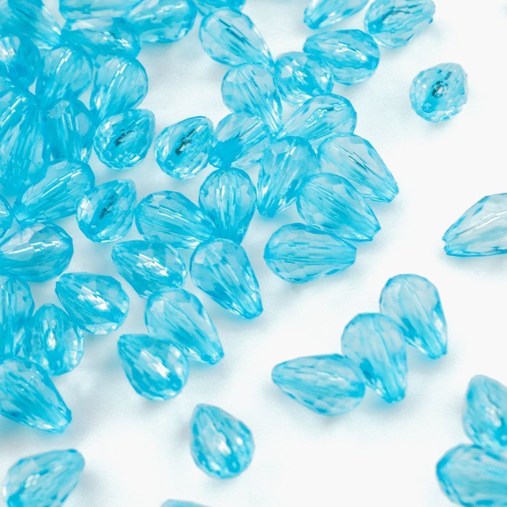 бусина капля граненая, акрил, цвет яркий голубой, 12х8 мм