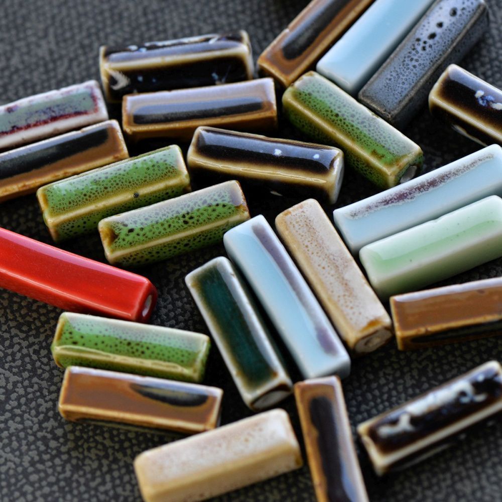 бусина, керамика "блок-антик", цветовой микс, 25-29x7-10x7-10 мм