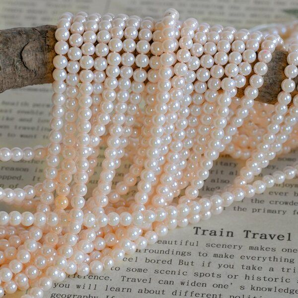 бусина, имитация жемчуга, стекло 4, цвет розовый светлый, 4 мм (уп 50+/-5 шт)