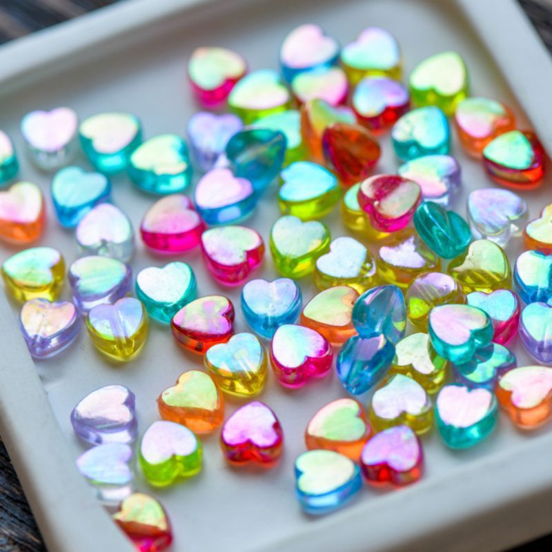 бусина, акрил "радужные сердечки", цветовой микс, 8х8х3 мм