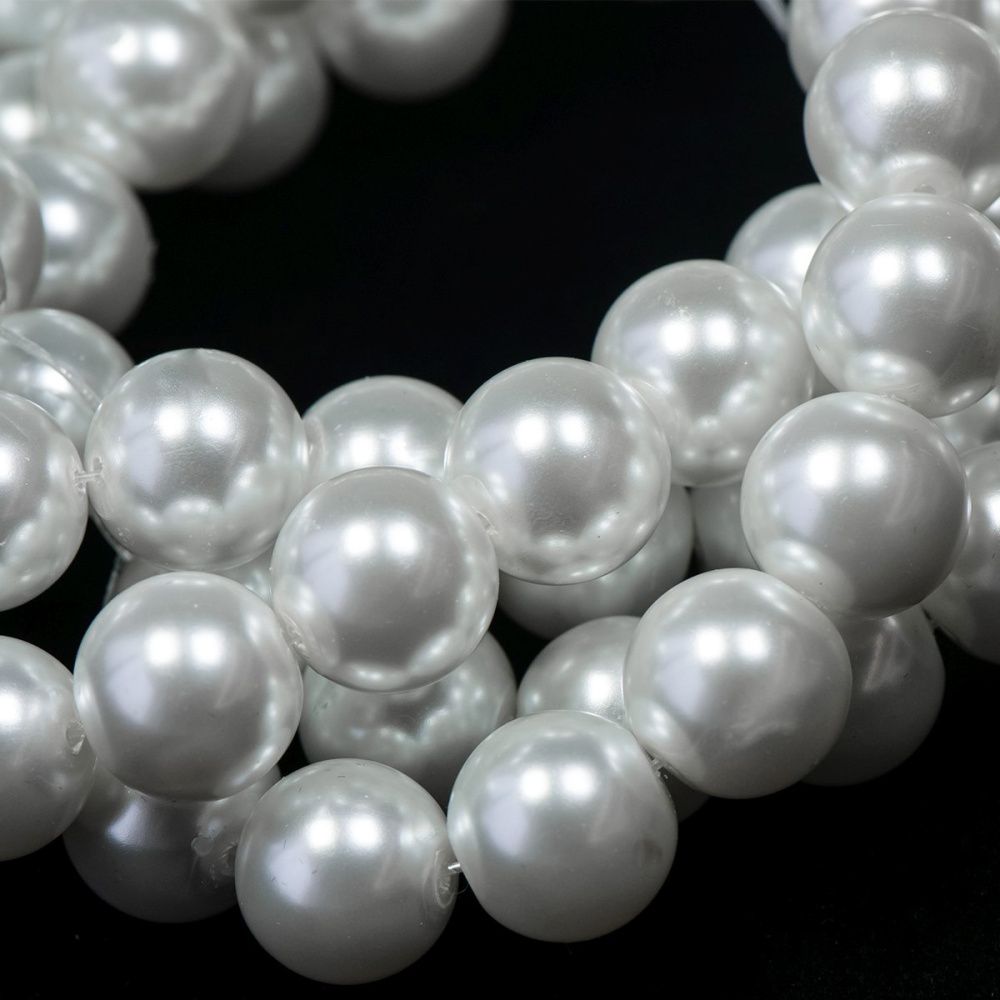 бусина, имитация жемчуга, стекло 14, цвет белый, 14 мм