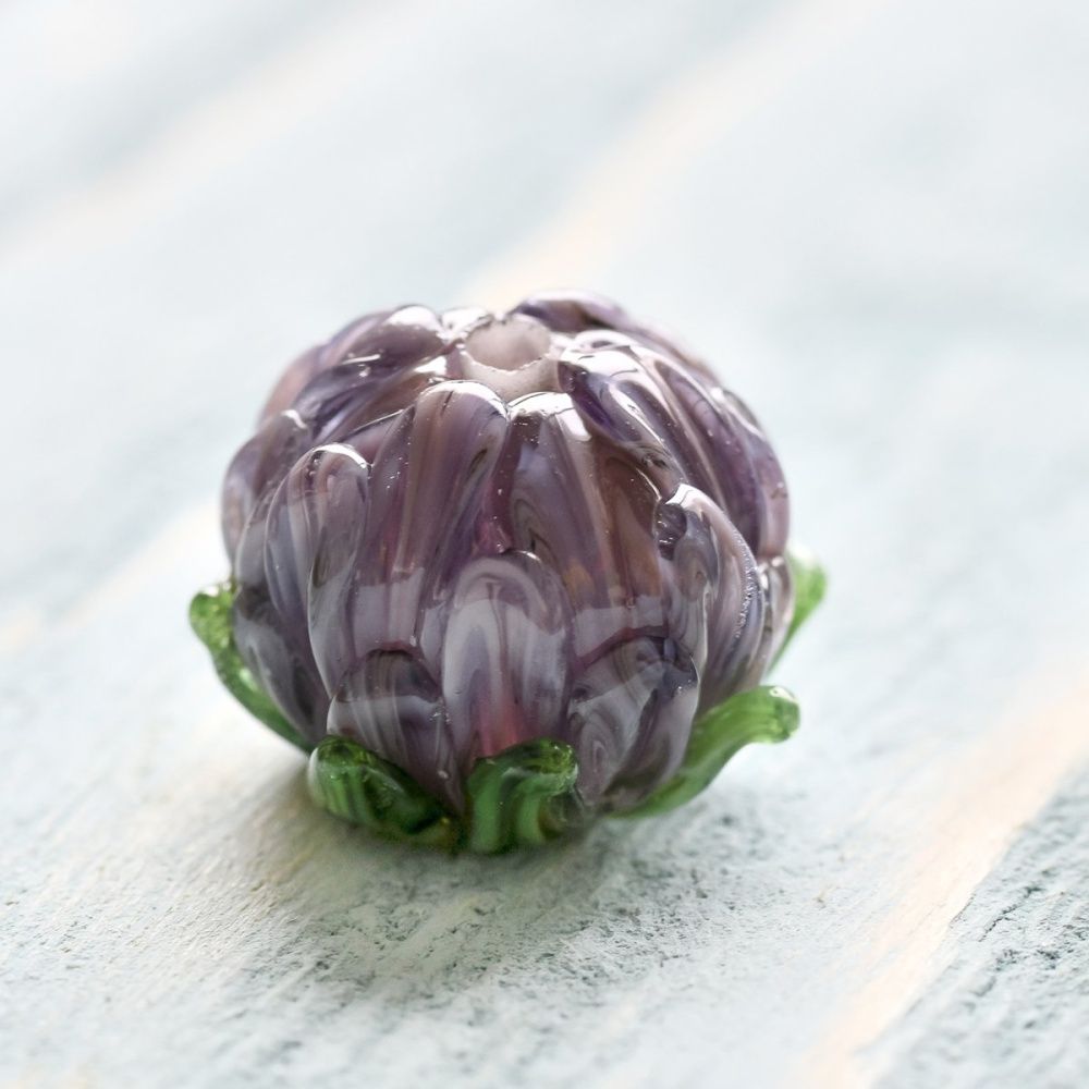 бусина, мурано "хризантема", сиреневый,  22х15 мм