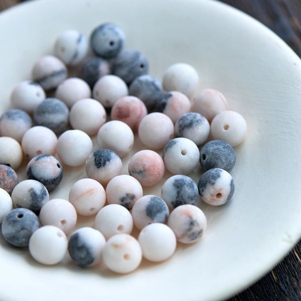 бусина яшма зебра розовая 8, матовая, цвет черный/розовый, колорир., 8 мм (стренд 12 шт.)