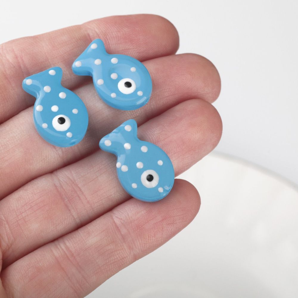 бусина, лэмпворк "рыбка", стекло/эмаль, цвет голубой, 19.5x12.5x6-6.5 мм