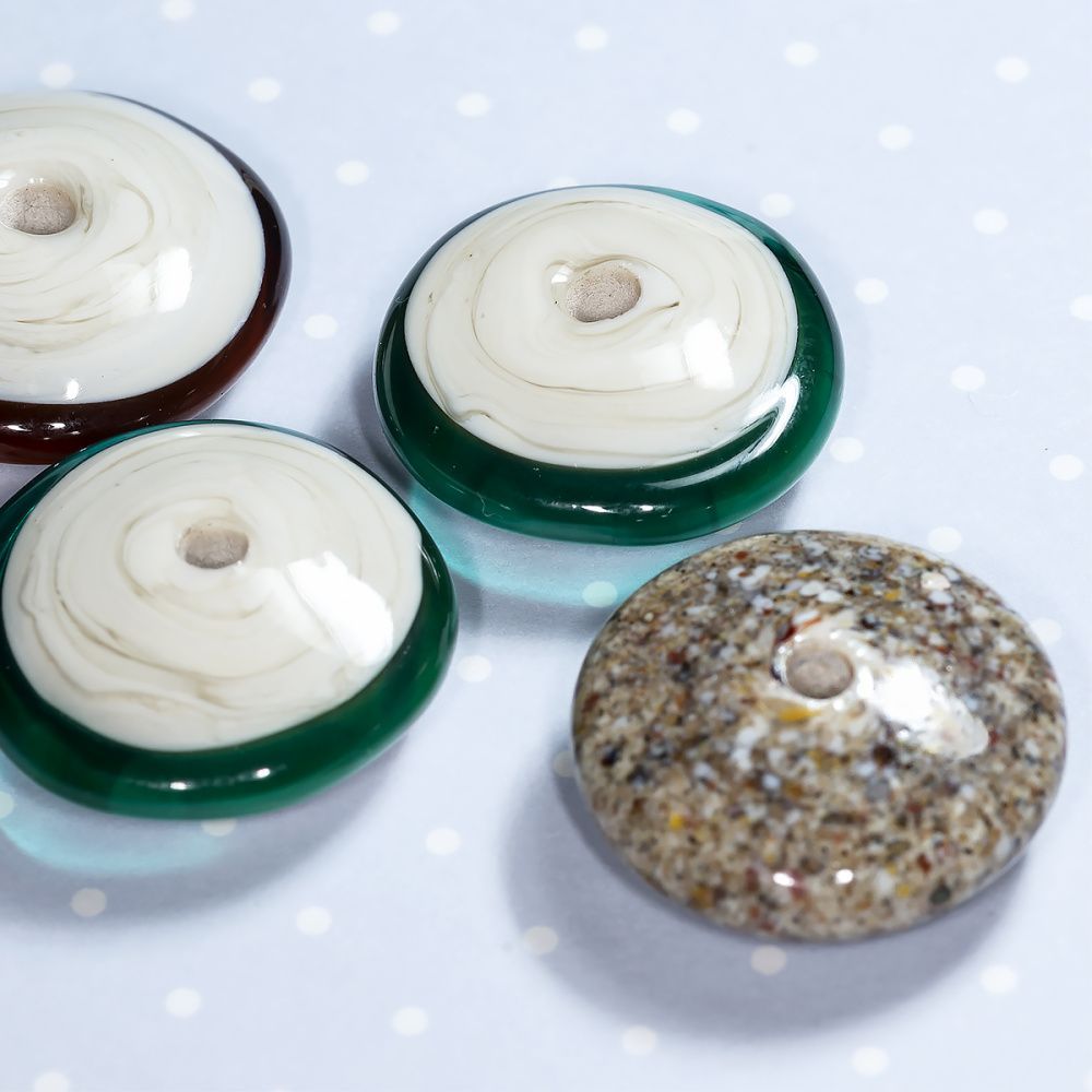 бусина, мурано "диск-пыльца", плоская, песочный, 18х6 мм