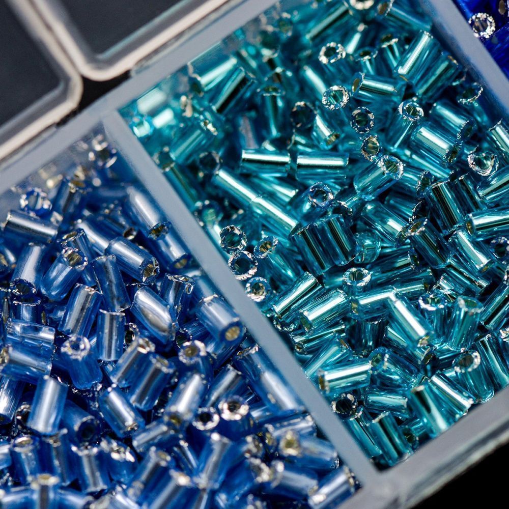 набор бисера стеклярус и рубка "голубой лед", 7 цветов