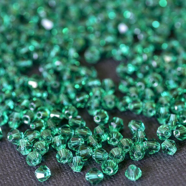 бусина, стекло биконус, цвет сине-зеленый, 4 мм (уп.30+/-5 шт)