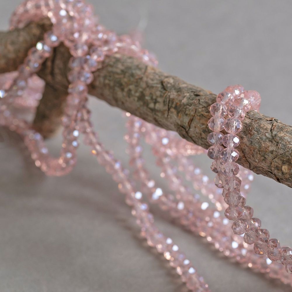 бусина, стекло абакус 6, граненая, цвет розовый радужный, 6х4 мм 