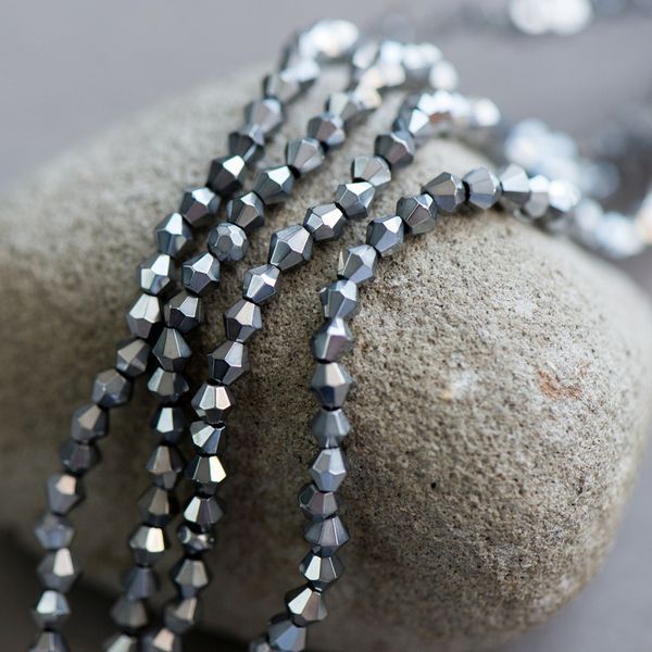 бусина, стекло биконус, цвет серый хром, 4 мм (уп.30+/-5 шт)