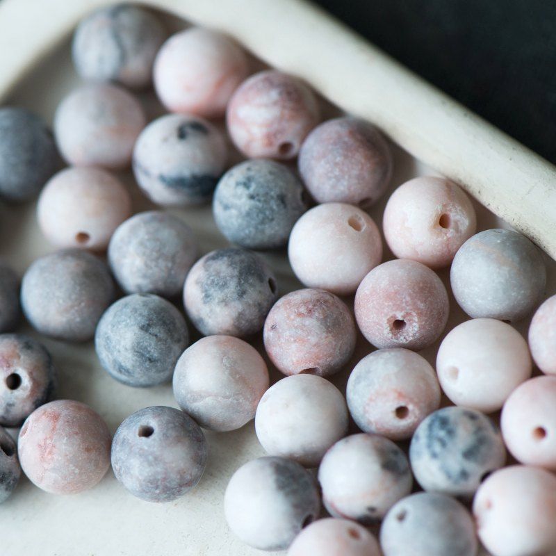 бусина яшма зебра розовая 8, матовая, цвет черный/розовый, колорир., 8 мм (стренд 12 шт.)