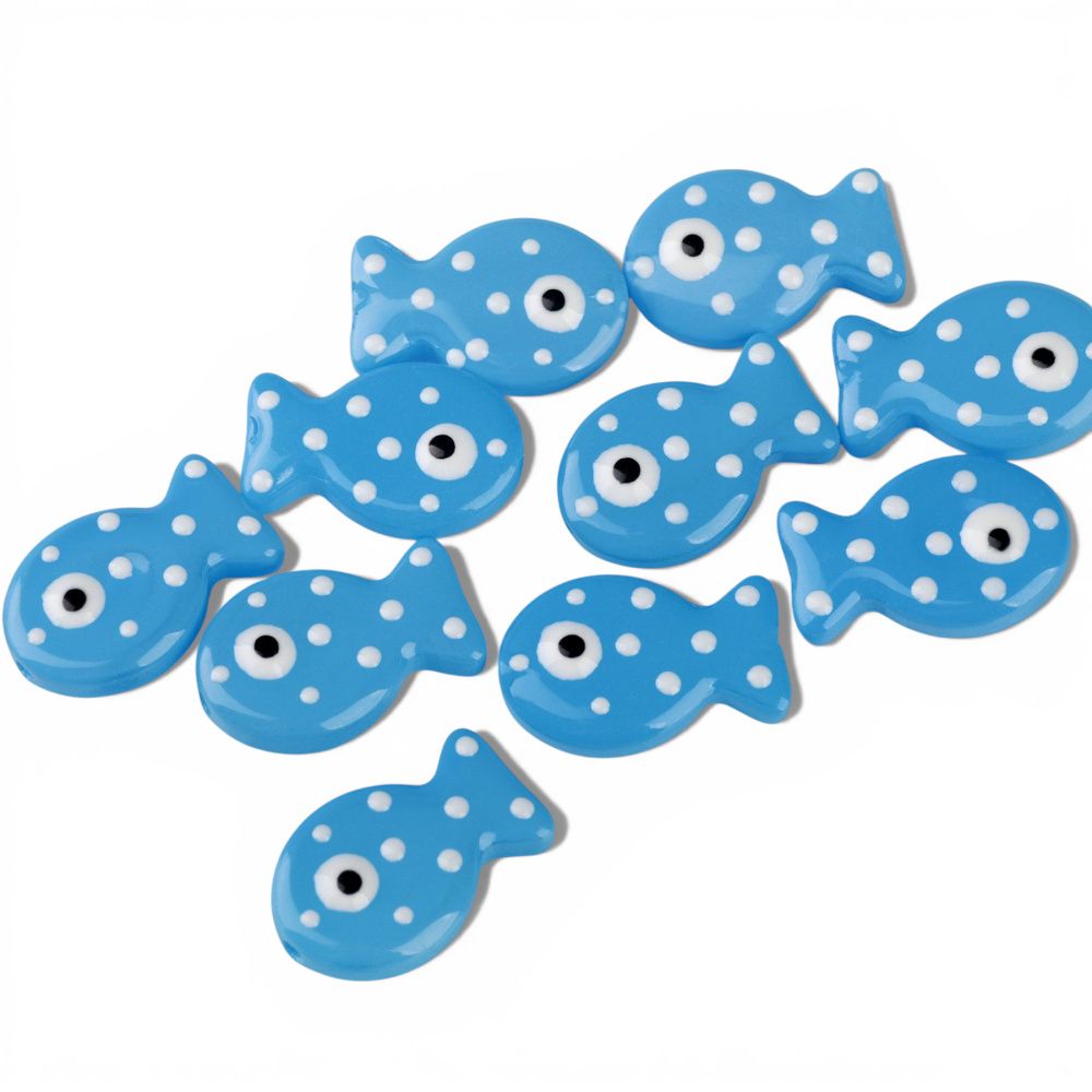 бусина, лэмпворк "рыбка", стекло/эмаль, цвет голубой, 19.5x12.5x6-6.5 мм