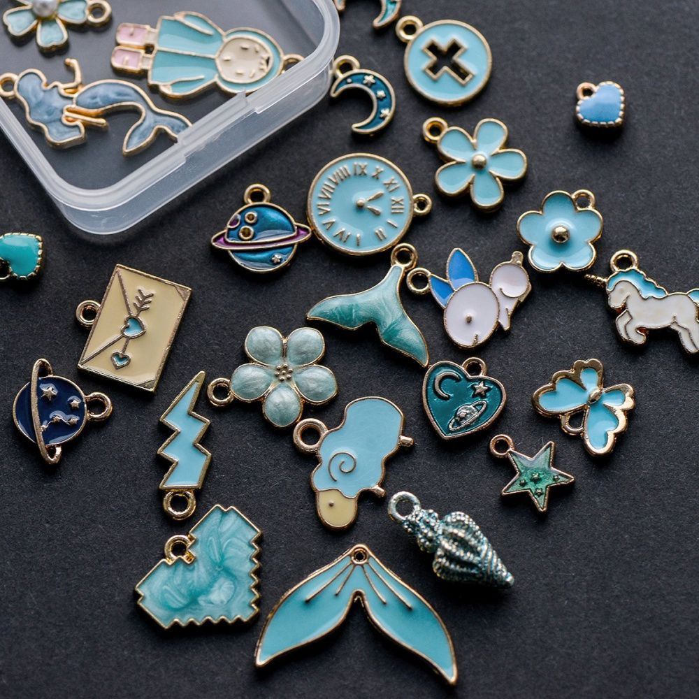 набор подвесок металлических с эмалью "стиль", цвет светло-бирюзовый, набор 27 шт