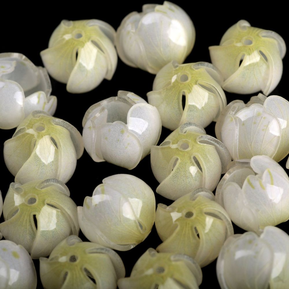 бусина, акрил "бутон", цвет белый/желтый, 14x16x16 мм