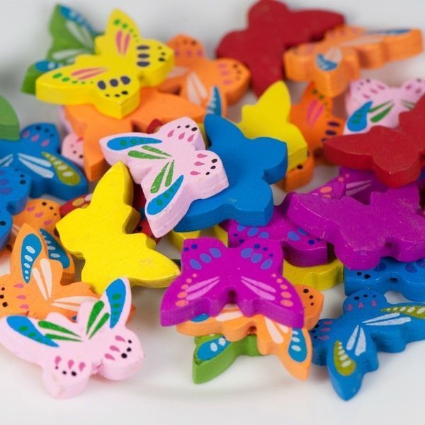 бусина дерево "бабочка", цветовой микс,  25x17x4.5 мм