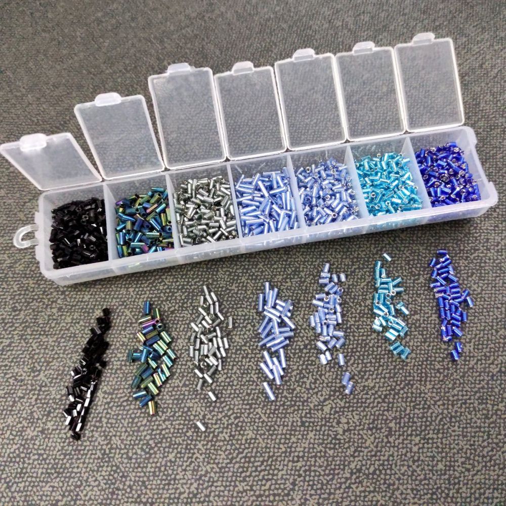 набор бисера стеклярус и рубка "голубой лед", 7 цветов