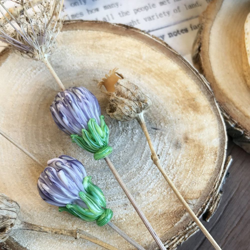 бусина, мурано "чертополох", сиреневый,  22х15 мм