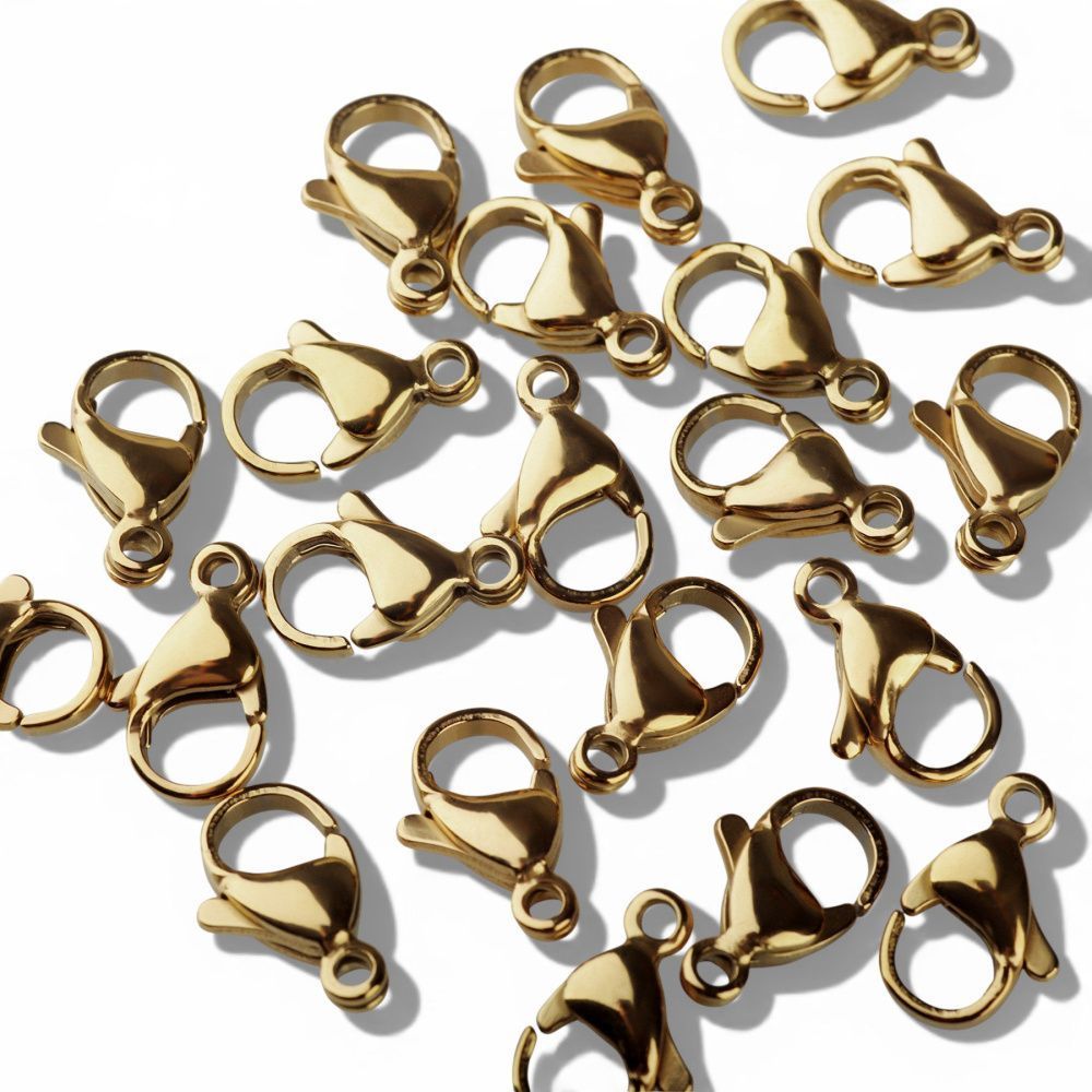 замочек-лобстер, 304 stainless steel, позолота, 13x8x3.9 мм