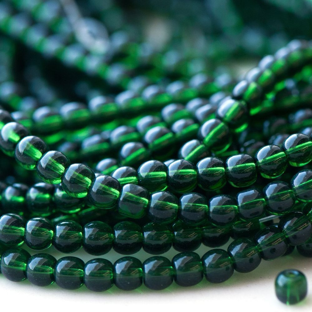 бусина, стекло 4, цвет зеленый, 4 мм (уп 50+/-5 шт)