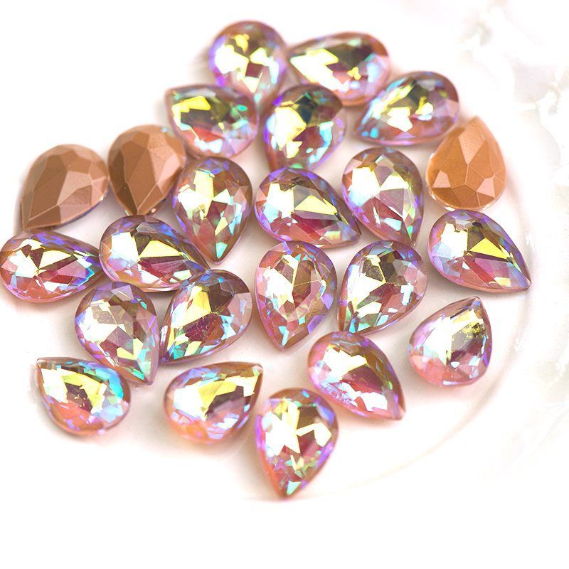 кабошон стекло кристалл, каплевидный, цвет grey shimmer, 14х10 мм