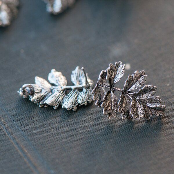 пуссеты "папоротник", цвет античное серебро, 25х19х1 мм