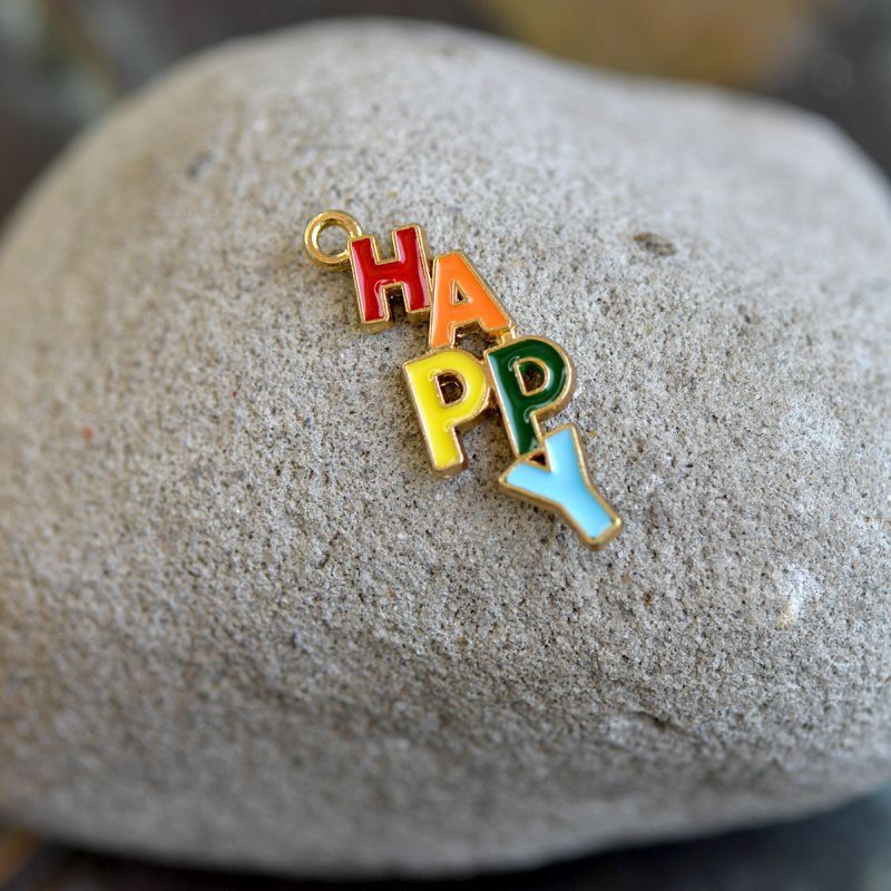подвеска металлическая "happy", эмаль, цветовой микс, 29x11.2x1.8 мм