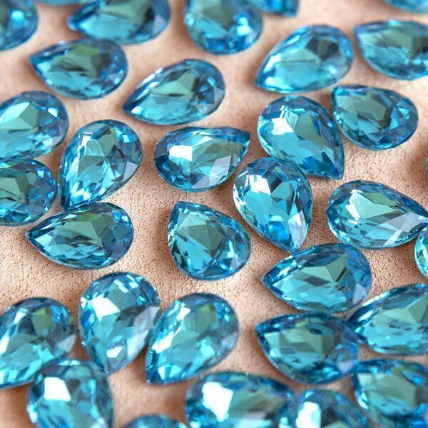 кабошон стекло кристалл, каплевидный, цвет aquamarine, 14х10 мм