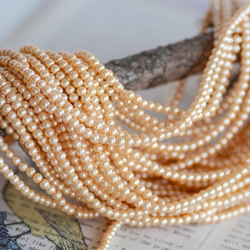 бусина, имитация жемчуга, стекло 4, цвет кремовый, 4 мм (уп 50+/-5 шт)