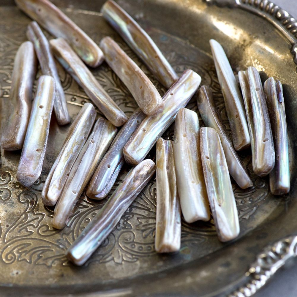 бусина из ракушки, "багет", цвет светло-коричневый, размерный микс