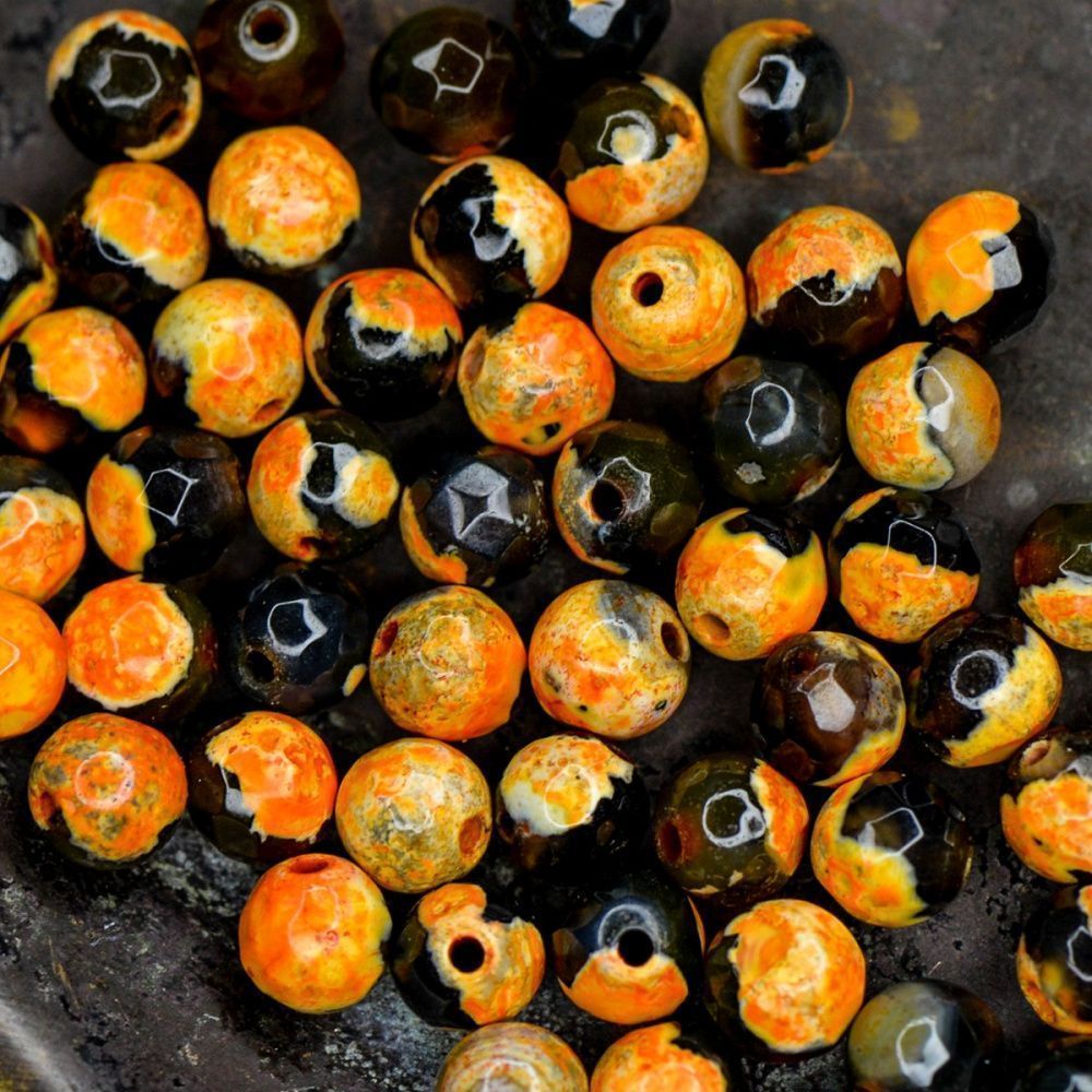 бусина агат 6, граненый, цвет желтый/черный, колорир., 6 мм (стренд 18 шт.)