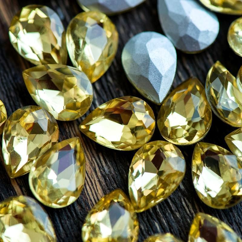 кабошон стекло кристалл, каплевидный, цвет jonquil, 14х10 мм