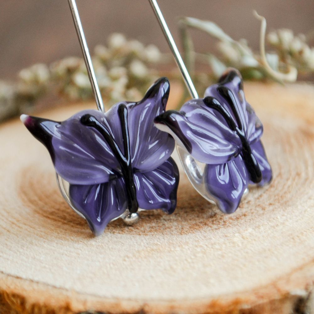 бусина, мурано "бабочка", фигурная, фиолетовый, 20х20 мм