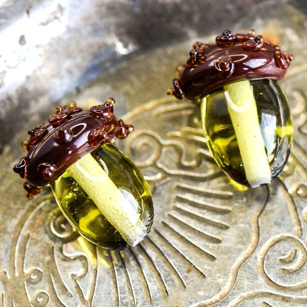 бусина, мурано "желудь", желто-зеленый, 15х12 мм