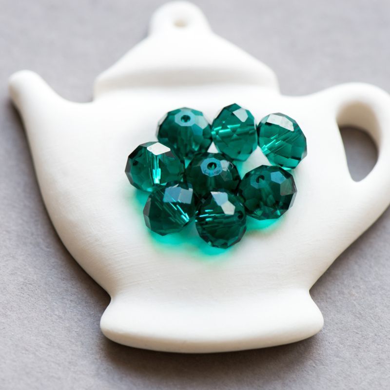 бусина, стекло абакус 12, граненая, цвет сине-зеленый, 12х8 мм