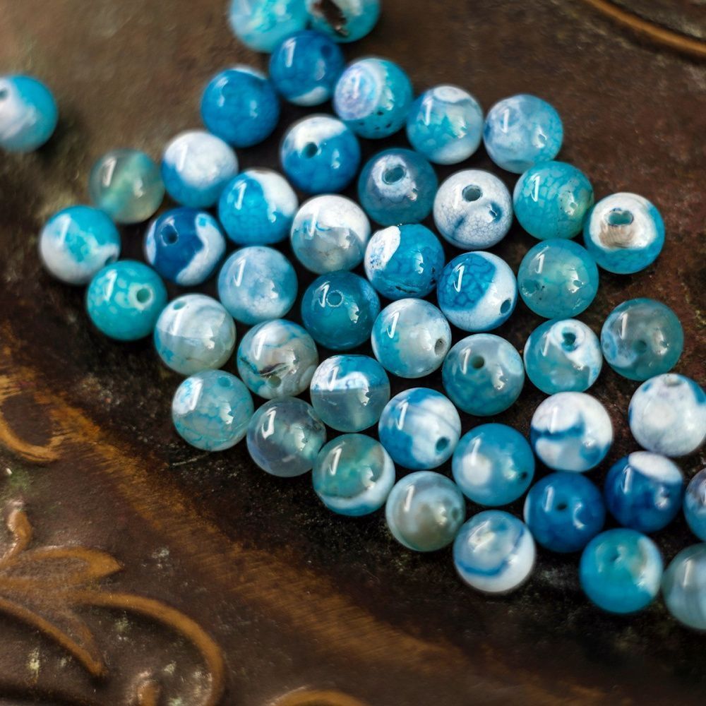бусина агат 8, цвет пятнистый голубой, колорир., 8 мм (стренд 12 шт.)