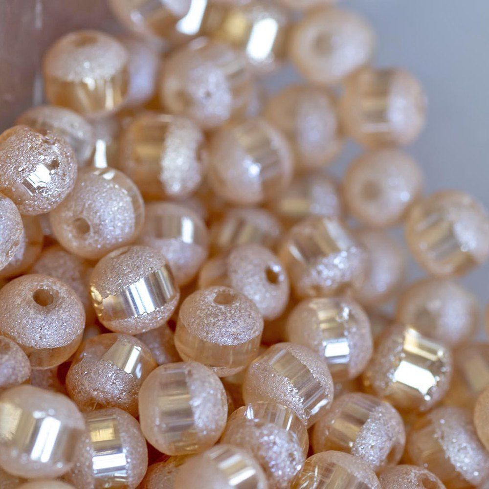 бусина, стекло 4, цвет персиковый металлик, 4 мм (уп 50+/-5 шт)