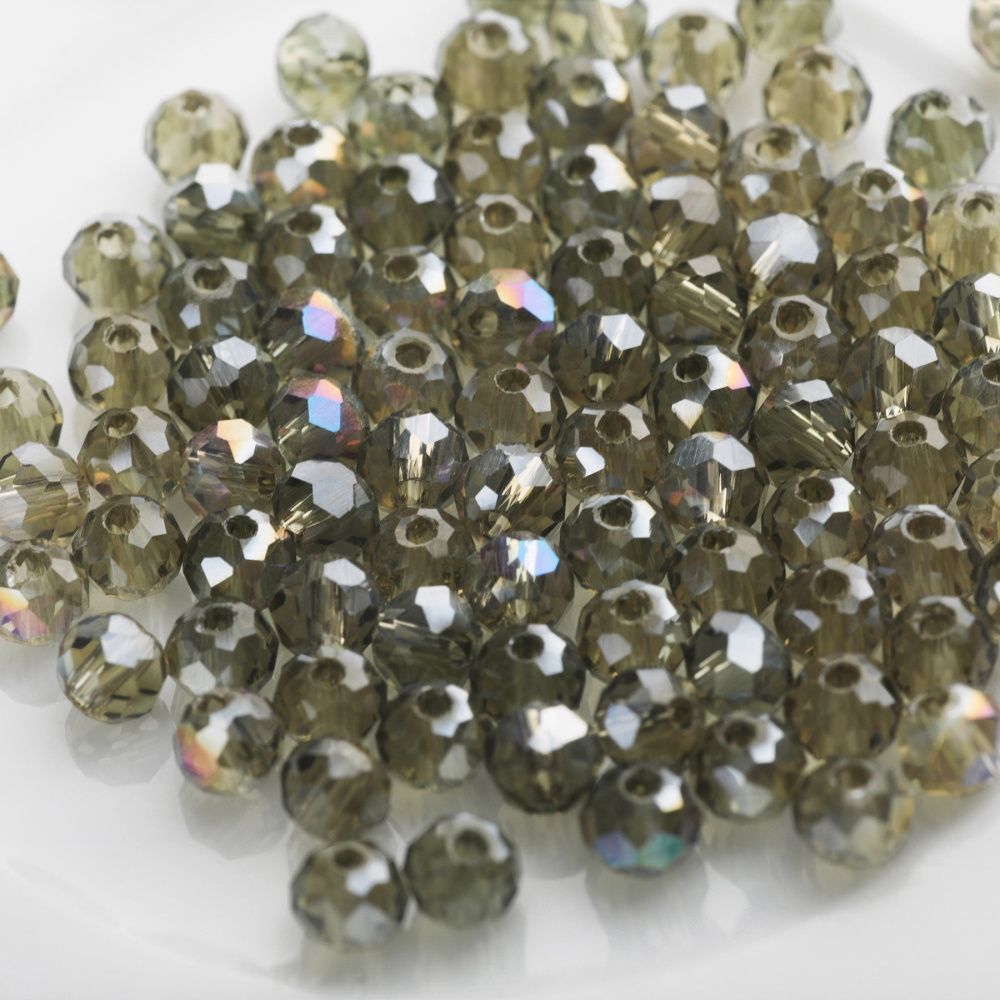 бусина, стекло абакус 4, граненая, цвет болотный зеленый радужный, 4x3 мм (уп 50+/-10 шт)