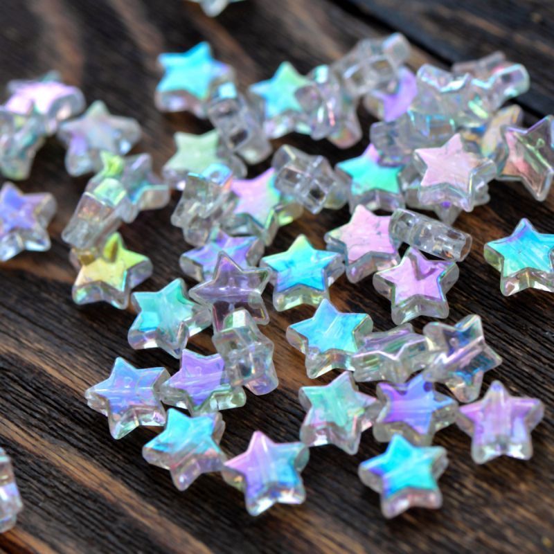 бусина, акрил "радужные звездочки", цвет белый, 10х4 мм