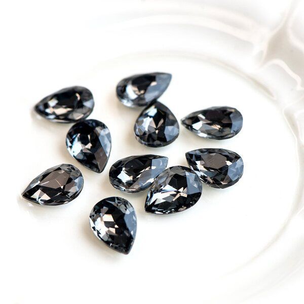 кабошон стекло кристалл, каплевидный, цвет black diamond, 14х10 мм