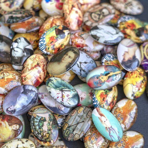 кабошон "микс-принт", стекло, мультиколор, 30х20 мм