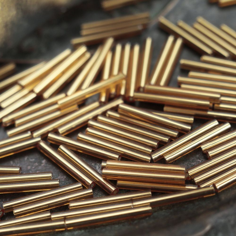 бисер "радуга", стеклярус, цвет металлик золото, 20x2.5 мм (уп 20 г)