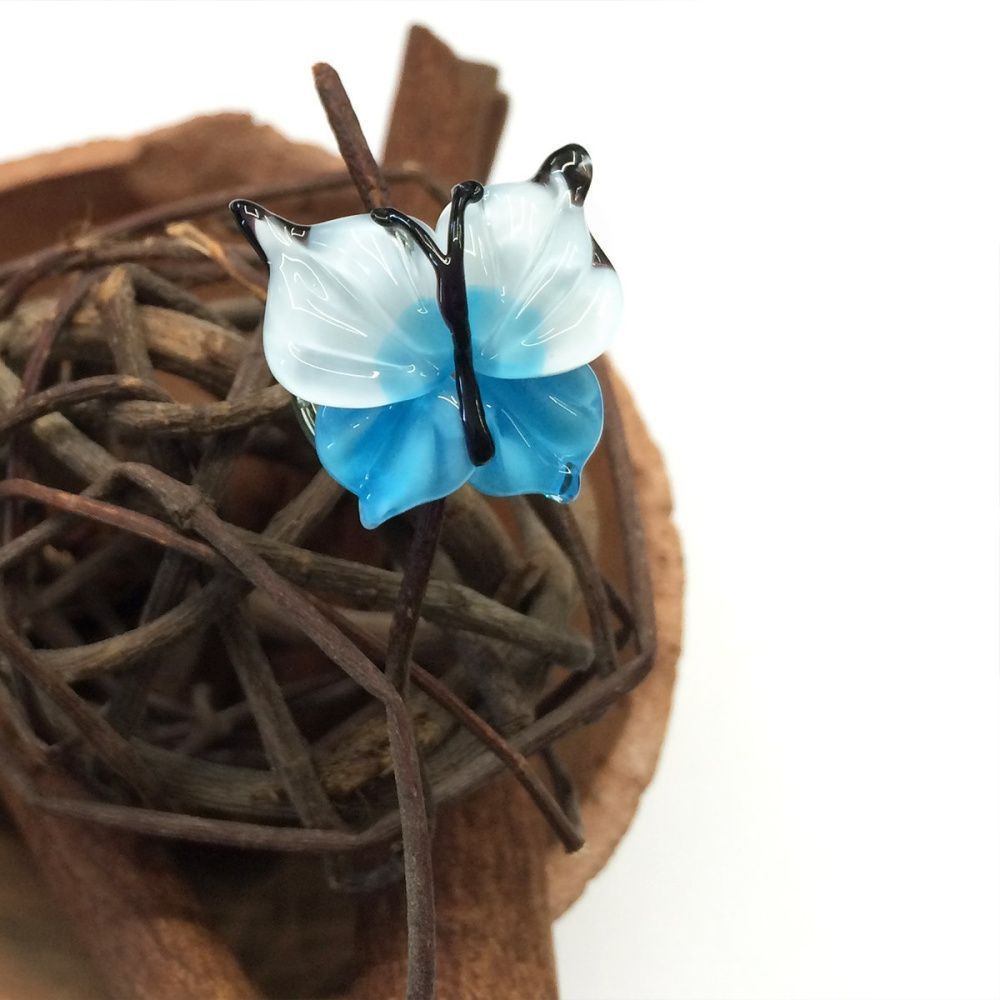 бусина, мурано "бабочка", фигурная, голубой, 20х20 мм
